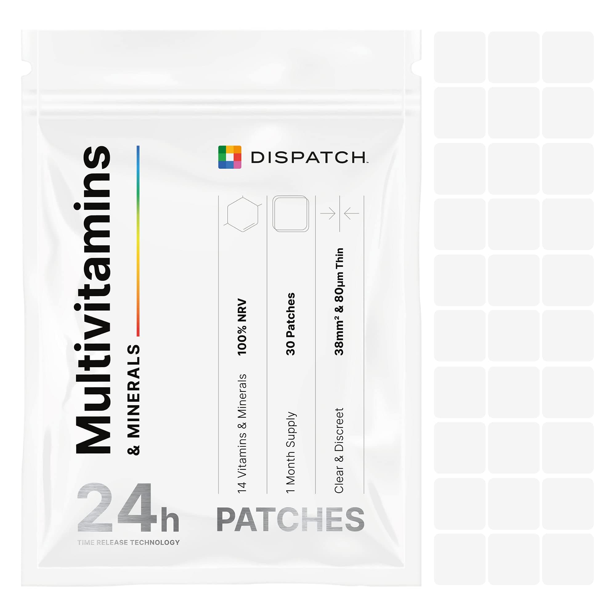 Vitamin Patches with Minerals - 30 x All Natural Vegan Multivitamin Patch Health Supplement with Vitamins A, B, D3, Iron, Iodine & More - Gluten Free