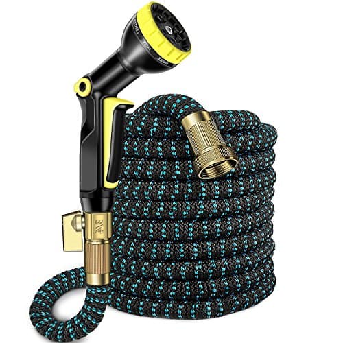 UMANOR Garden Hose,50ft Flexible Water Hose with 9 Spray Pattern Nozzle, Light Weight with No Links, 3/4" Solid Brass Fittings, Carrying Bag, Bundling Belt Included (Updated)