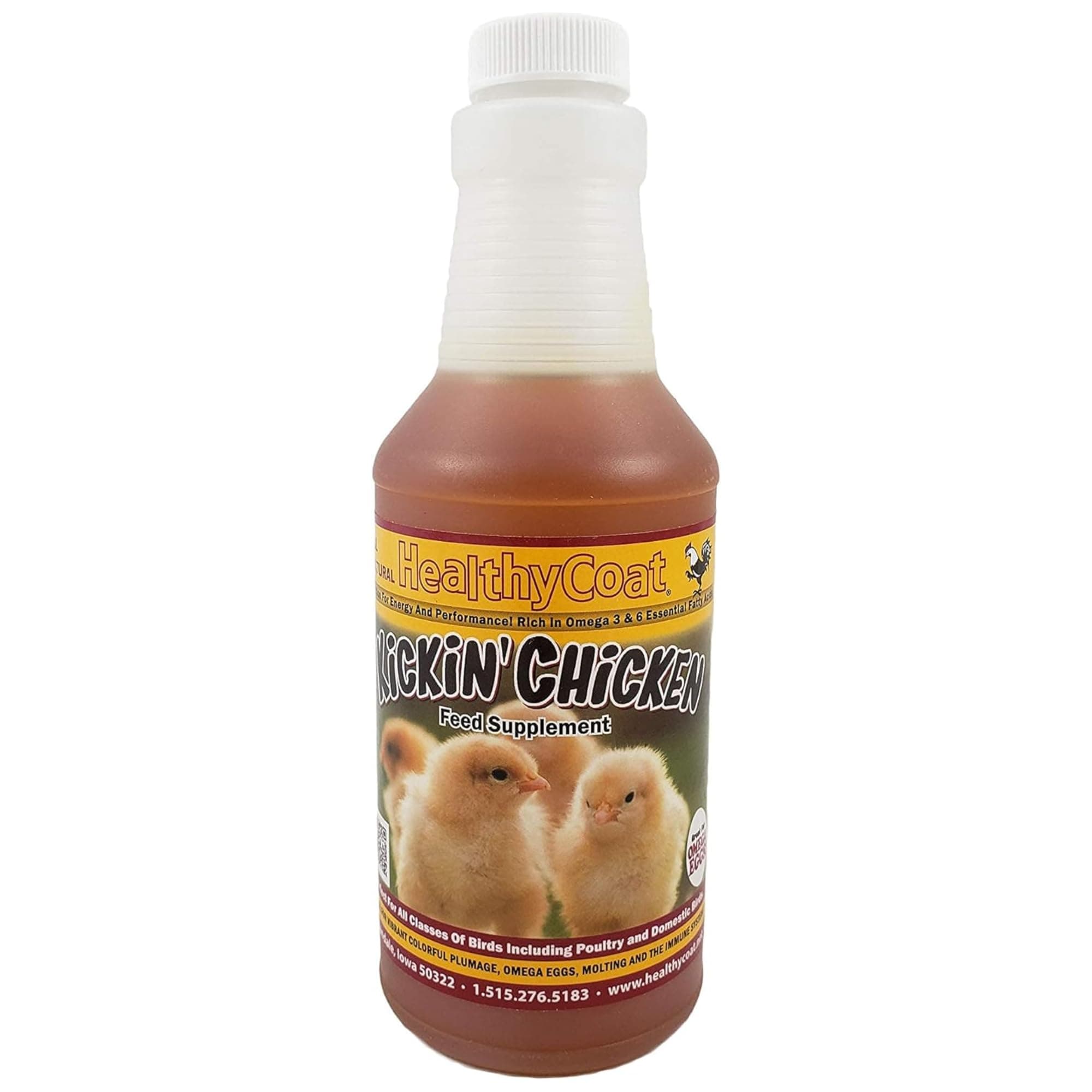 HealthyCoat Kickin’ Chicken Feed Supplement - Pint – All-Natural Omega 3 & 6 Liquid for Poultry – Supports Plumage, Molting Recovery, Egg Production, Skin Health & Immune System – Fortified w/Biotin