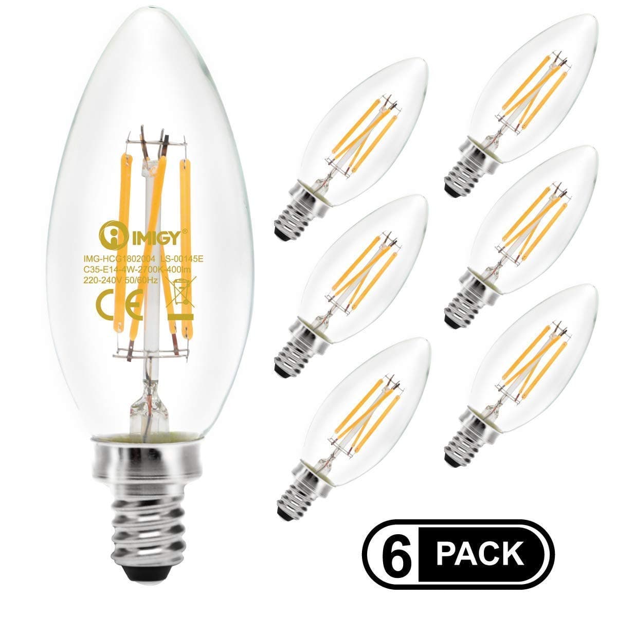 IMIGY R50 E14 LED Bulbs, Reflector 5W 3000K Warm Light Equivalent 40W Incandescent Bulb, Non-Dimmable Energy Saving Reflector Bulbs 450Lm, AC 220-240V, 6 Packs (Warm White 2700k, 4W 6-Pack)