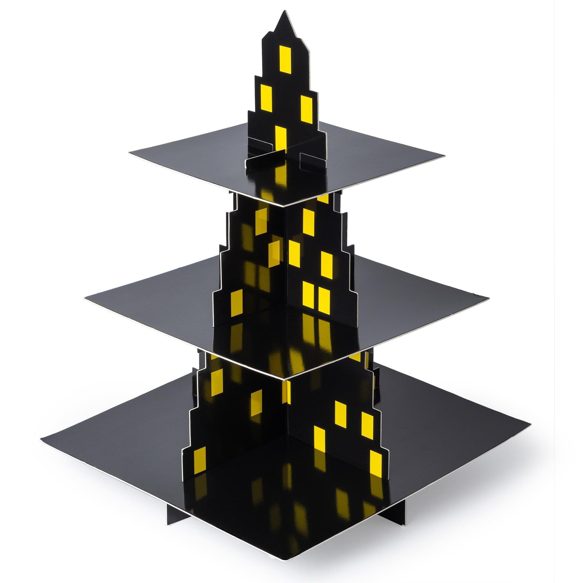 City Skyscraper 3-Tier Superhero Cupcake Stand - Black, Cardboard, Tiered Tray, Rectangular, Birthday, Modern, Solid