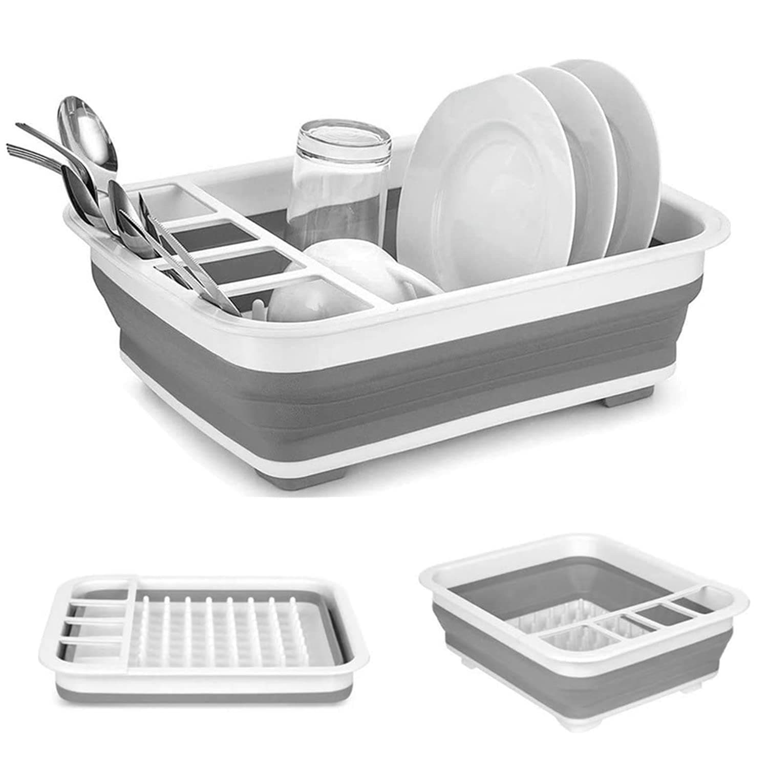 Collapsible Drying Dish Storage Rack, Dish Drainer Dinnerware Basket for Kitchen Counter RV Campers Portable Dinnerware Organizer