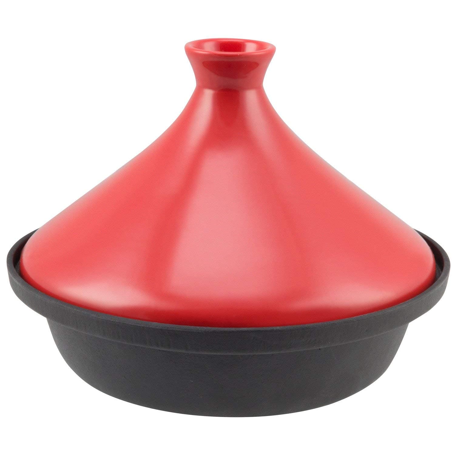Zelancio Moroccan Cast Iron Tagine - 2.4 Qt Enameled Cast Iron Tangine with Ceramic Lid for Different Cooking Styles and Temperature Settings, 7” Base x 8” Tall, Red