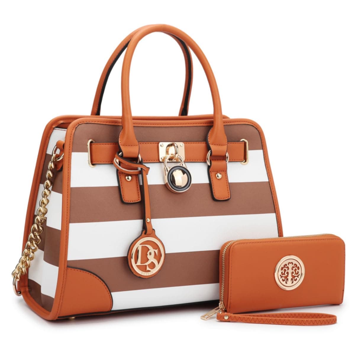 Dasein Women's Designer Padlock Belted Top Handle Satchel Handbag Purse Shoulder Bag With Wallet…