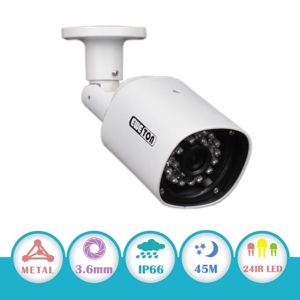 EWETON 1/3" CMOS 1200TVL CCTV Home Surveillance Weatherproof 24 LED 3.6mm Lens Wide Angle Bullet Security Camera with IR Cut-65ft Night Vision Distance, Aluminum Alloy Housing