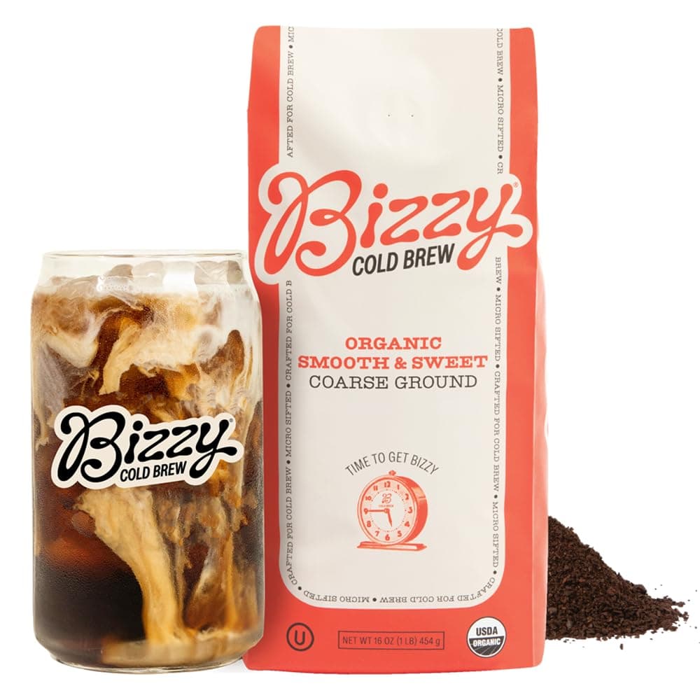 Bizzy Organic Cold Brew Coffee - Smooth & Sweet Blend - Coarse Ground Coffee - 16 oz