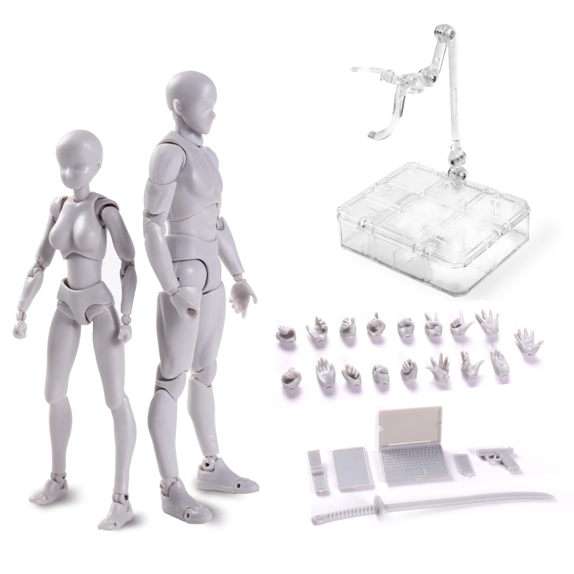 Action Figures Body Kun Body Chan DX PVC Model SHF Grey Color with Box Drawing Figure Models for Artists(Female+Male)