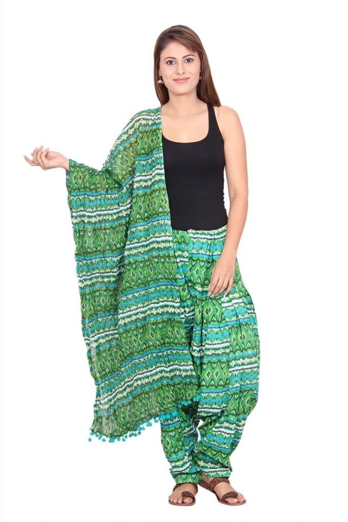 Rama Women's Cotton Printed Fabric Patiala and Dupatta Set Green