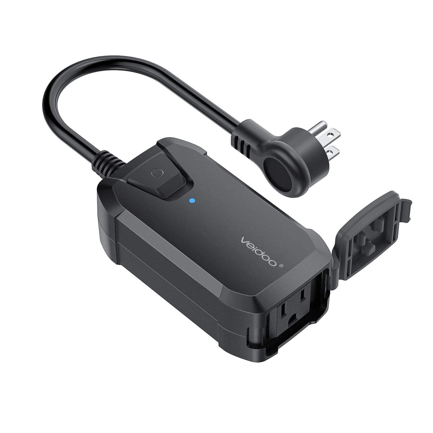 Wi-Fi Outdoor Smart Plug Outlet, Veidoo Waterproof Smart Outlet Socket w/Energy Monitoring Wireless Remote Control/Timer, Compatible With Alexa, Google Home for Voice Control (Black)