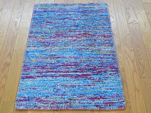 2'x3' Modern Sari Silk Striped Oriental Rug Zero Pile Handmade G26188