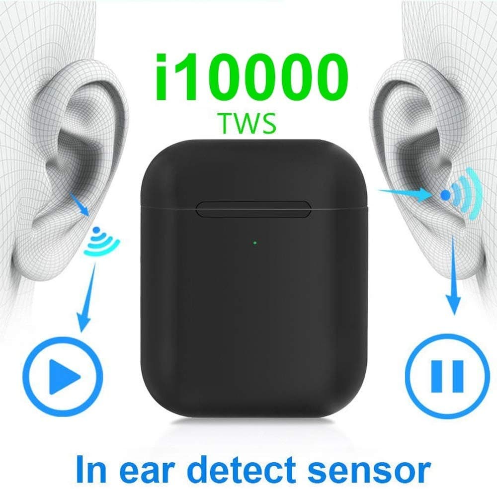 i10000 TWS Bluetooth 5.0 Headphones with Charging Case 3D Stereo Sound IPX5 Sweatproof in-Ear Earphones with Built-in Mic for iPhone Android Sports Headsets (i10000-White)