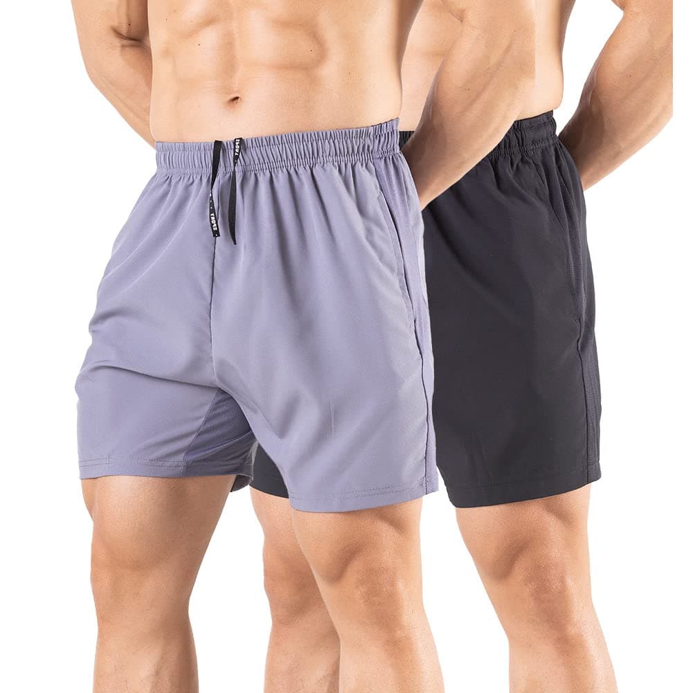 Men's 5" Running Shorts 2 Pack Quick Dry Athletic Workout Gym Shorts with Zipper Pockets