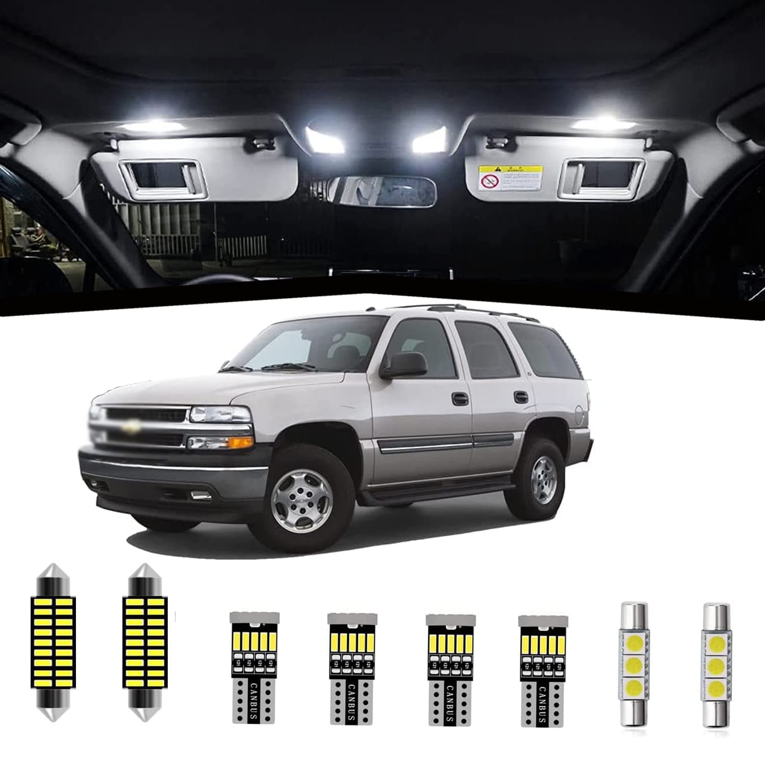 AWALITED 21pcs Chevy Tahoe/Suburban Interior LED Lights Kit Super Bright LED Map Dome Light Bulbs Replacement for 2000 2001 2002 2003 2004 2005 2006 Chevy Tahoe/Suburban all models