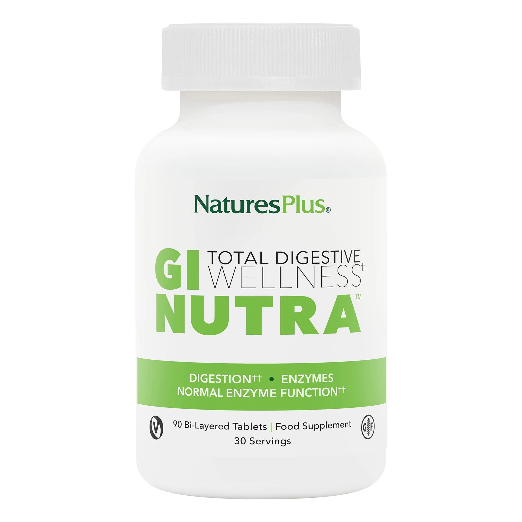 NaturesPlus GI Nutra Total Digestive Wellness - Probiotics Supplement with Prebiotics, Enzymes, Glutamine, Calcium - Vegetarian, Gluten Free - 90 Tablets