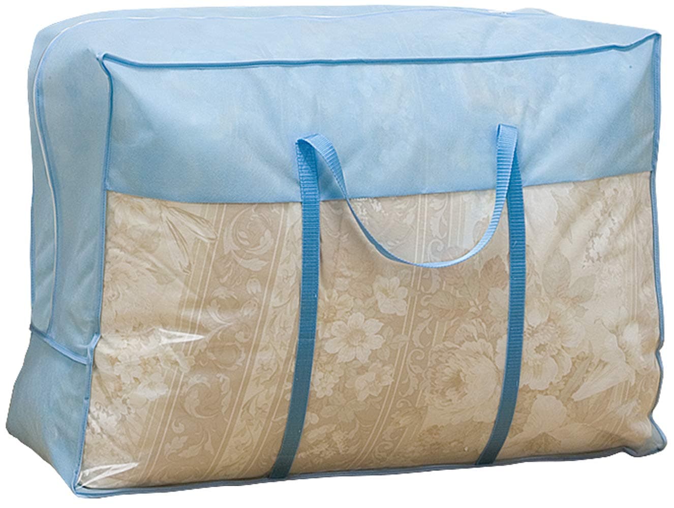 1Storage Duvet Blanket Organizer Bag, Breathable Material, Transparent Window, Carry Handles, Blue 102-12A