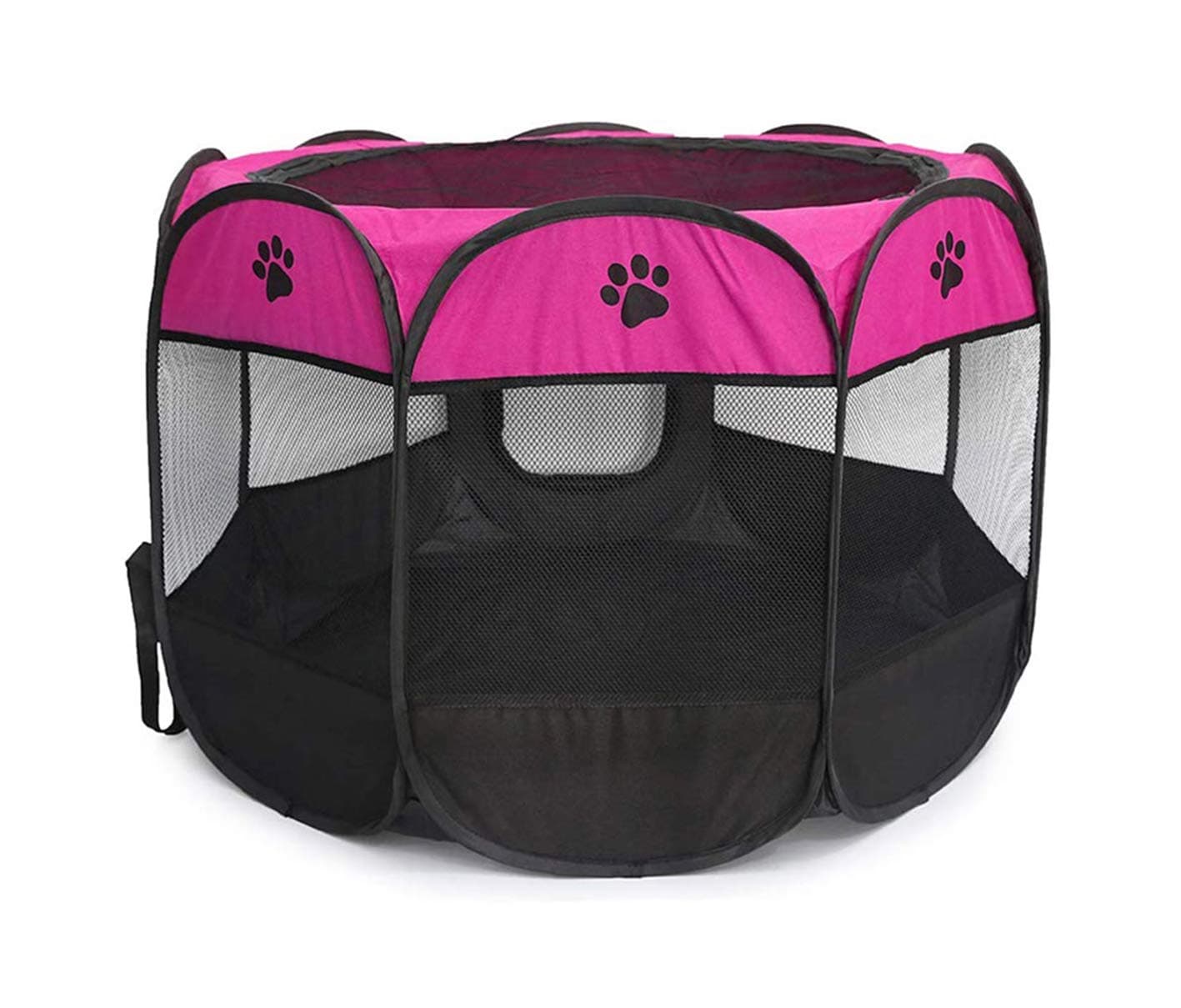 Octagonal Pet Tent Foldable Dog and Cat Fence, Puppy Exercise Playpen, Portable Cat and Dog House, Rabbit Cat Kennel, Rose-red&Black