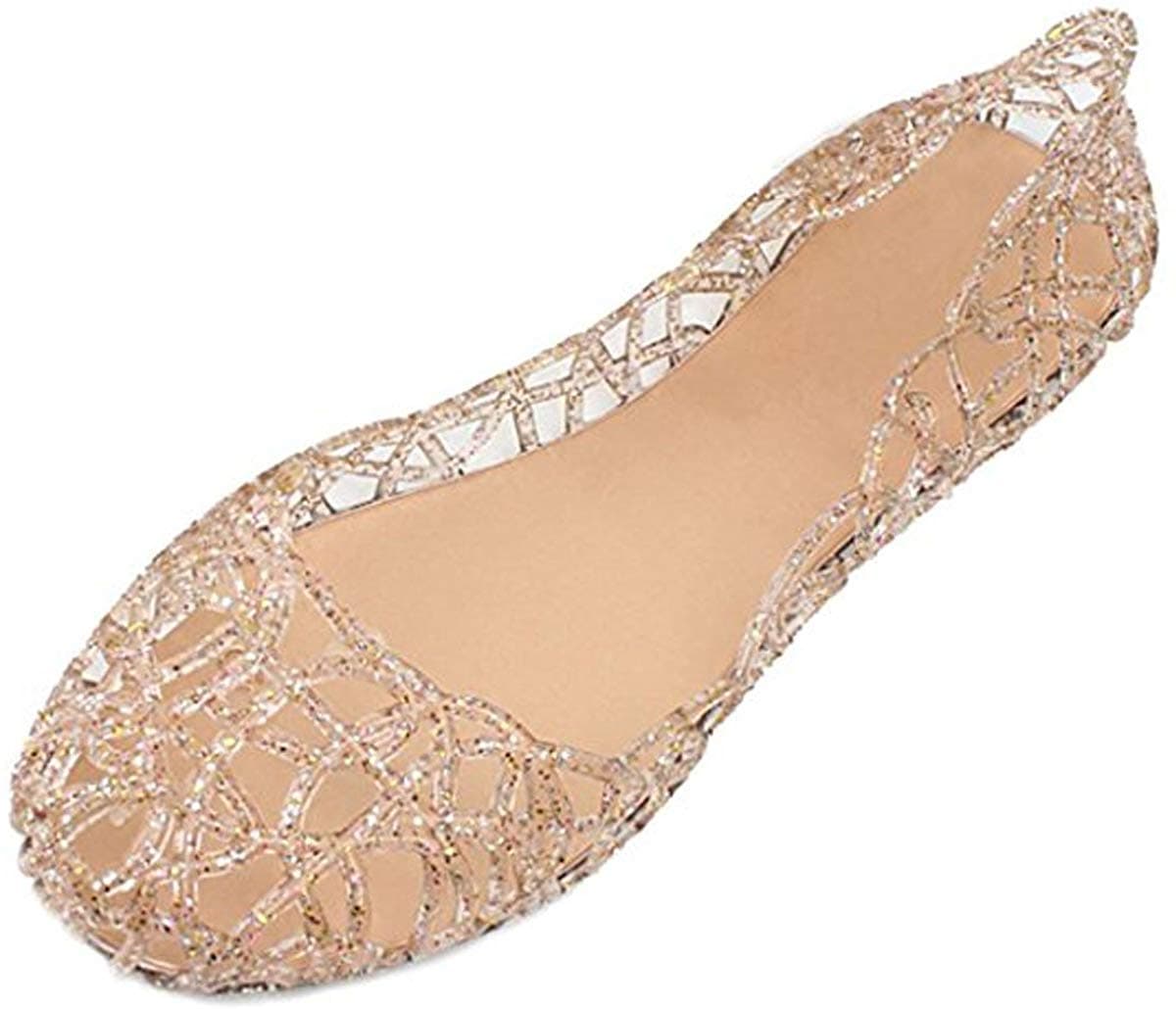Jelly Ballet Flat Shoes Summer Women's Slip On Jelly Sandals,7,Gold