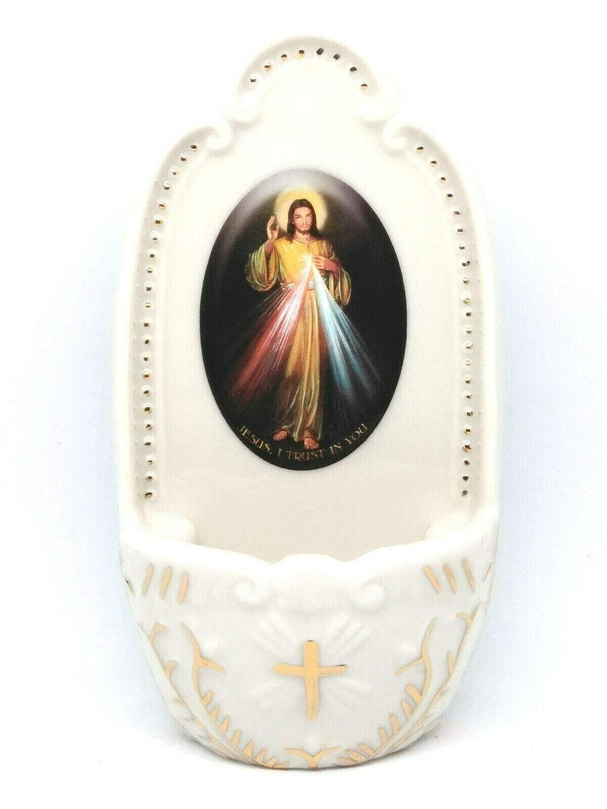 FlorentinePorcelain Divine Mercy Jesus small Holy water font 5