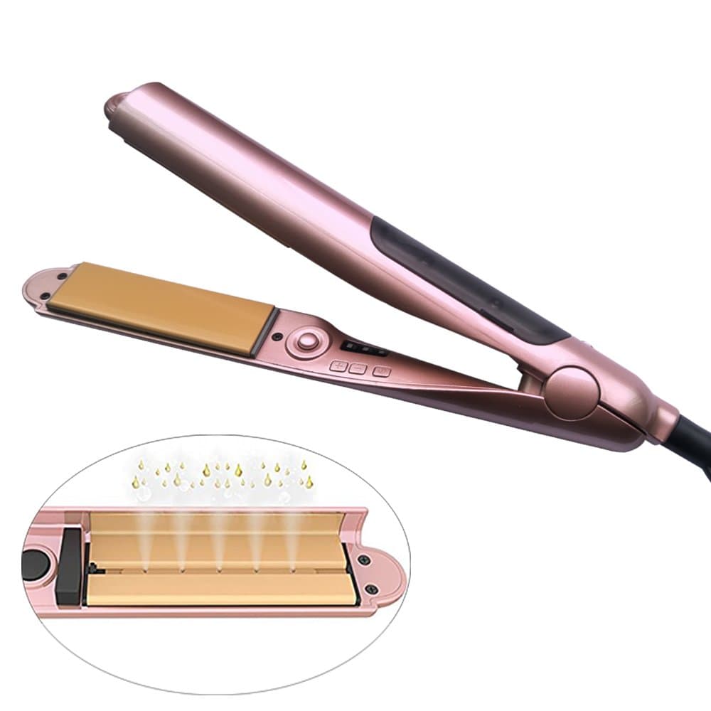 Professional Steam Flat Iron Hair Steamer Straightener- Straightening and Curling in One Ceramic Hair Straightener-110-240V Dual Voltage Flat Iron with Argan Oil Infusion