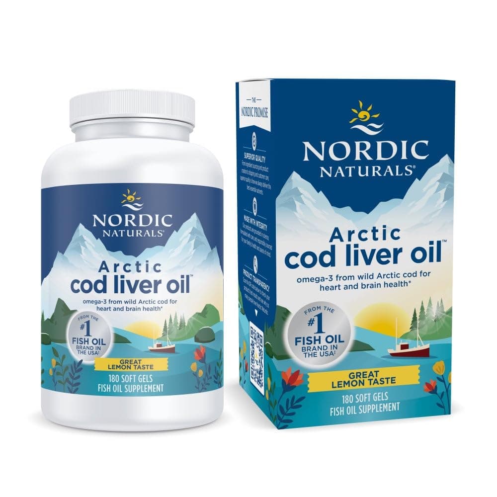Nordic Naturals Arctic Cod Liver Oil|750 Mg Omega 3 Fish Oil Epa & Dha Supplement|Omega 3 Cod Liver Oil Liquid For Heart,Brain Health & Optimal Wellness|Flavour Lemon Fish Oil,1 Count,180 Capsule