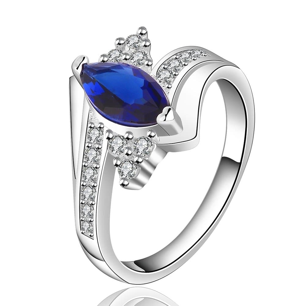 Fashion Lady Jewelry Blue Ocean Diamond Crystal Silver Finger Ring