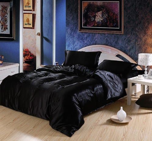 CrystalsShop Black Color 4pcs Imitation Silk Bed Set Bedding Set Bed Linen Silk Bedclothes Bedspread/Bed Sheet/Duvet Cover (Queen)