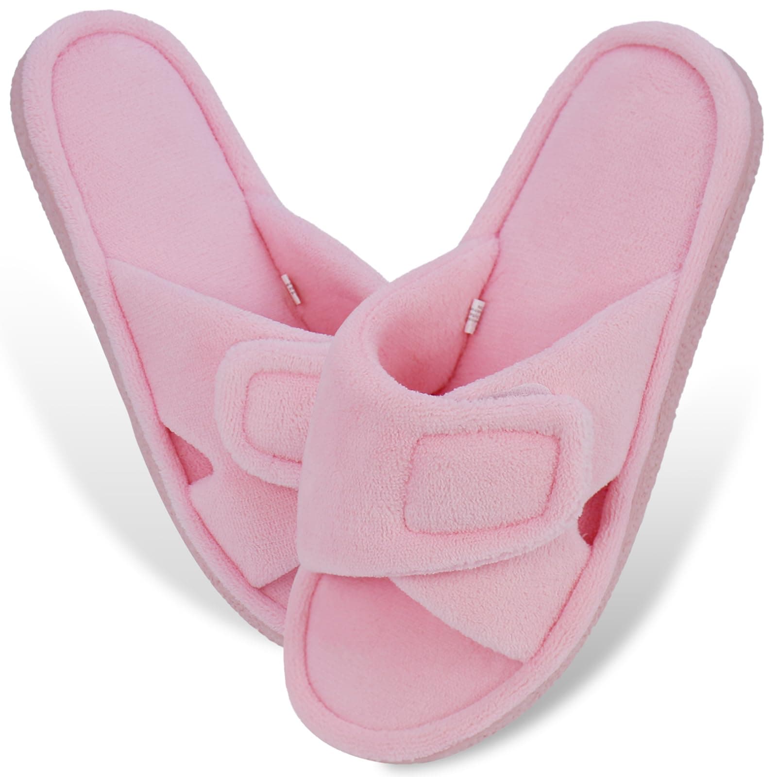 Magtoe Adjustable House Slippers for Women Memory Foam Soft Indoor Shoes Coral Fleece Lined Open Toe Home Slip on Slides Sandals All Seasons