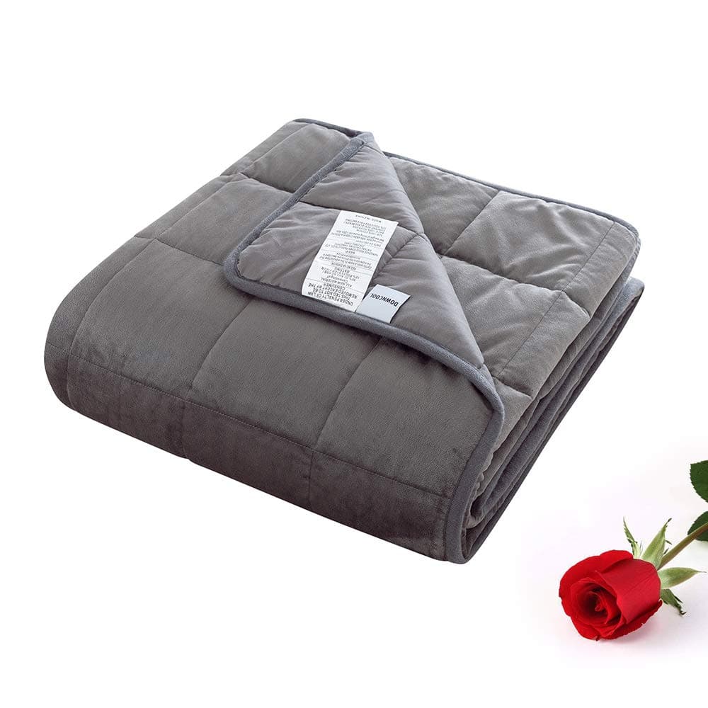 DOWNCOOL Original Weighted Blanket 100% Cotton Top - More Smaller Pockets Reversible Heavy Blankets with Glass Beads for Adult (Dark Grey,48x72Inch,15Lbs)