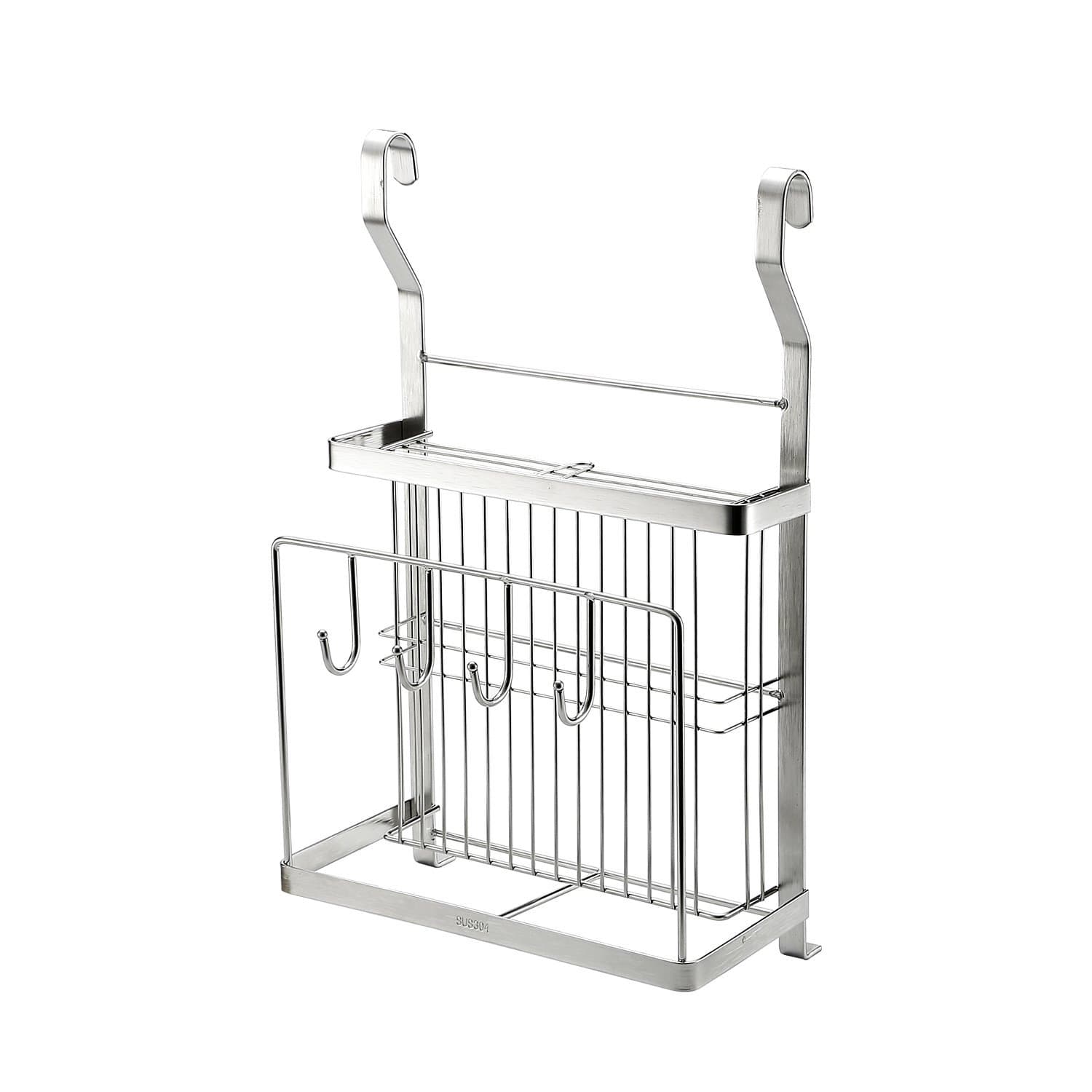 KuanGuang Kitchen Knife Holder Stainless Steel Wall Mounted Utensil Rack Organizer with 4 Hooks (Silver White)