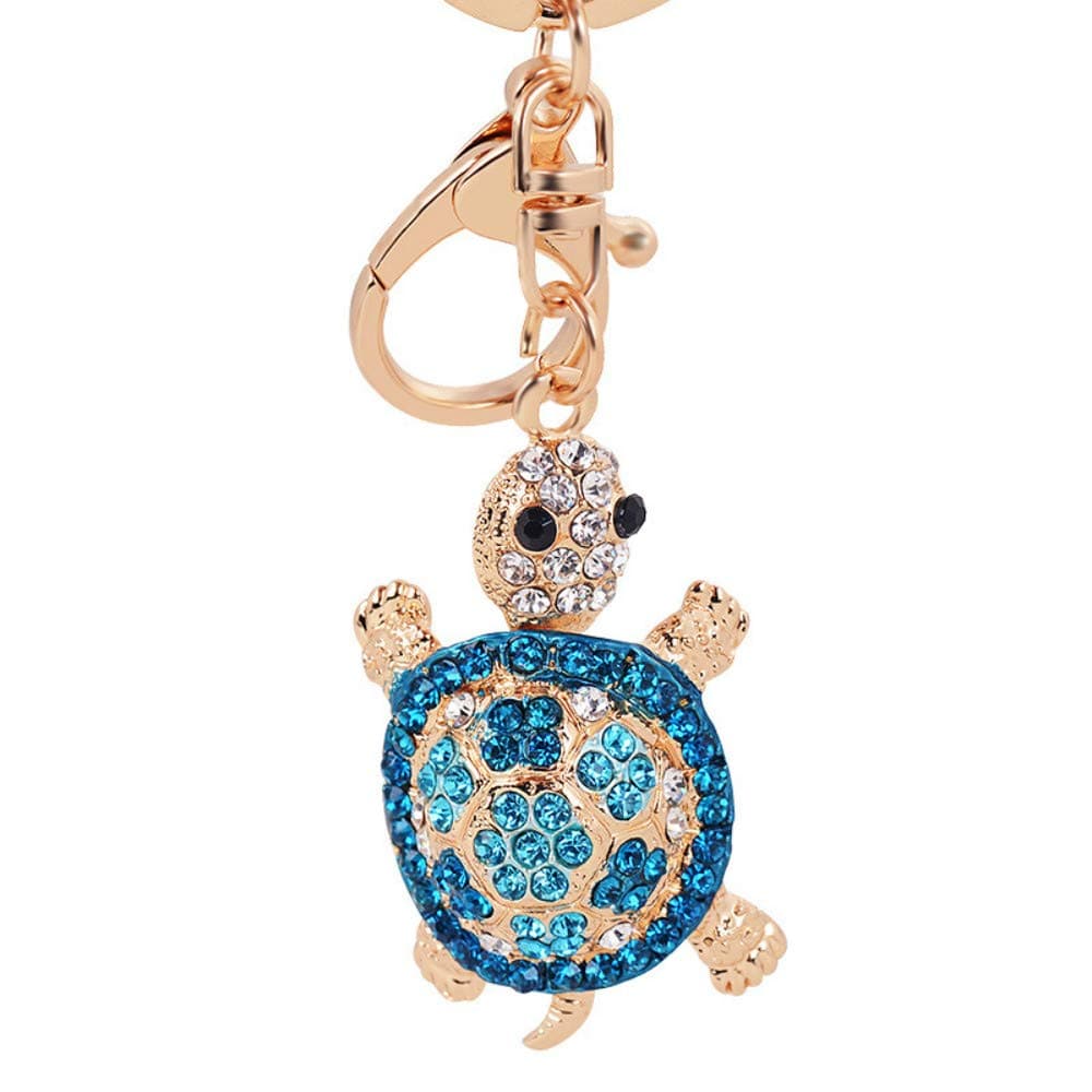 Crystal Rhinestone Tortoise Keyring Charm Pendant Purse Bag Key Ring Chain Gift-Blue