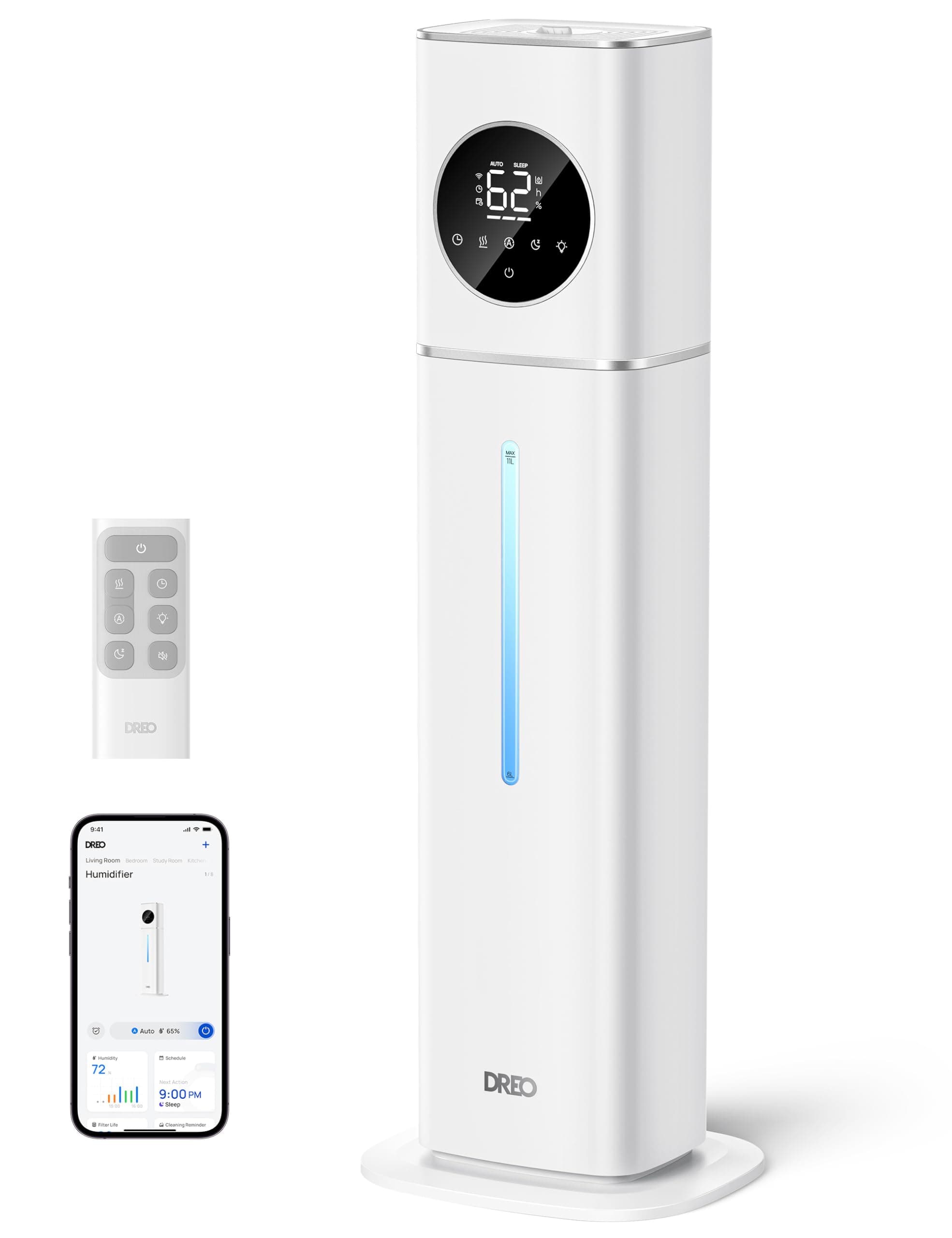 HM735S 11L Smart Humidifier Large Room 700 ft², 100H Cool Mist Air Humidifiers for Bedroom, Top-Fill, Clean Tank Technology, 26dB, Auto Mode, Aroma Box, RGB, Remote & APP Control, Baby, Silver