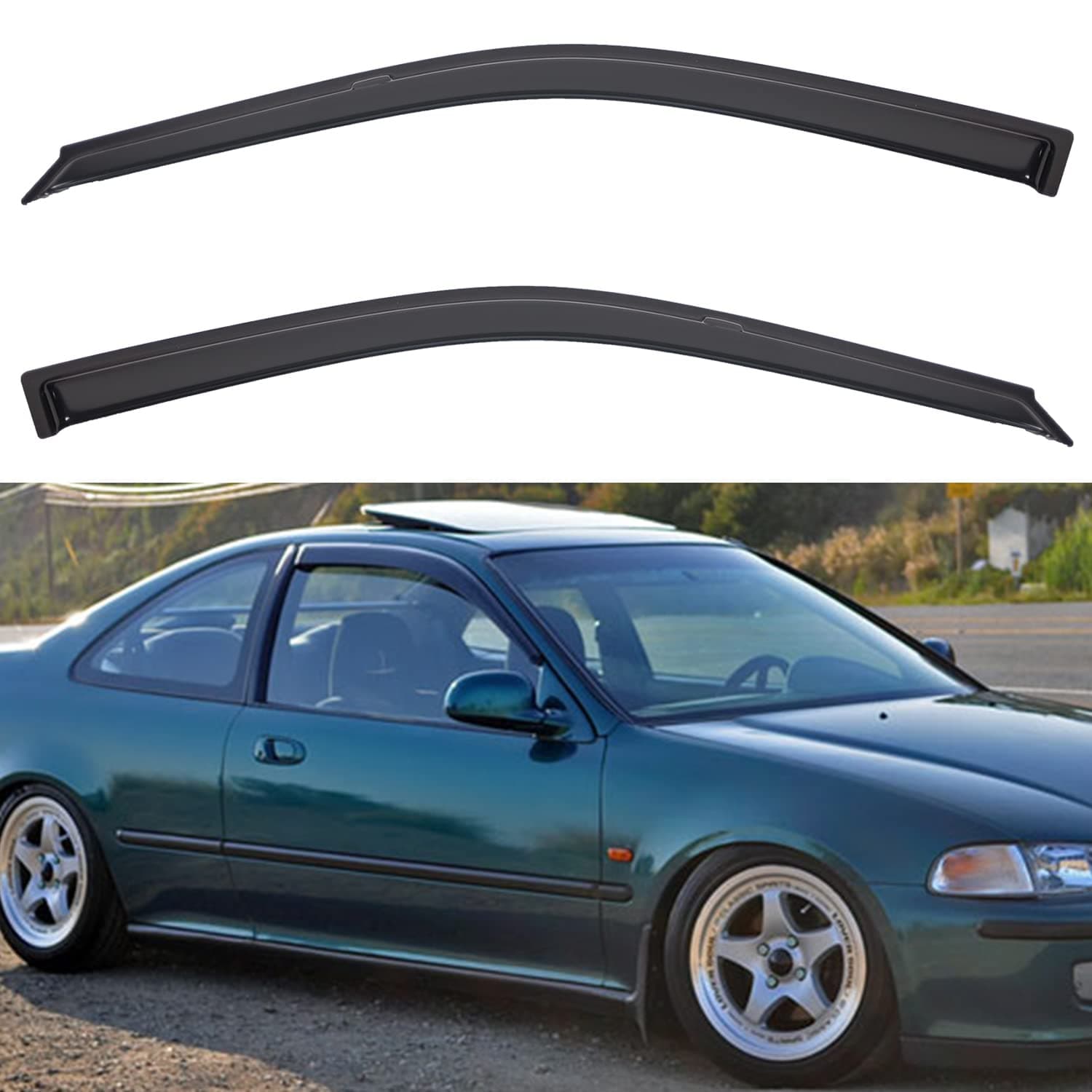 LQQDP Set of 2 Front Smoke Sun/Rain Guard Outside Mount Tape-On Acrylic Window Visors Compatible with 92-95 Civic 2-Door Coupe/3-Door Hatchback