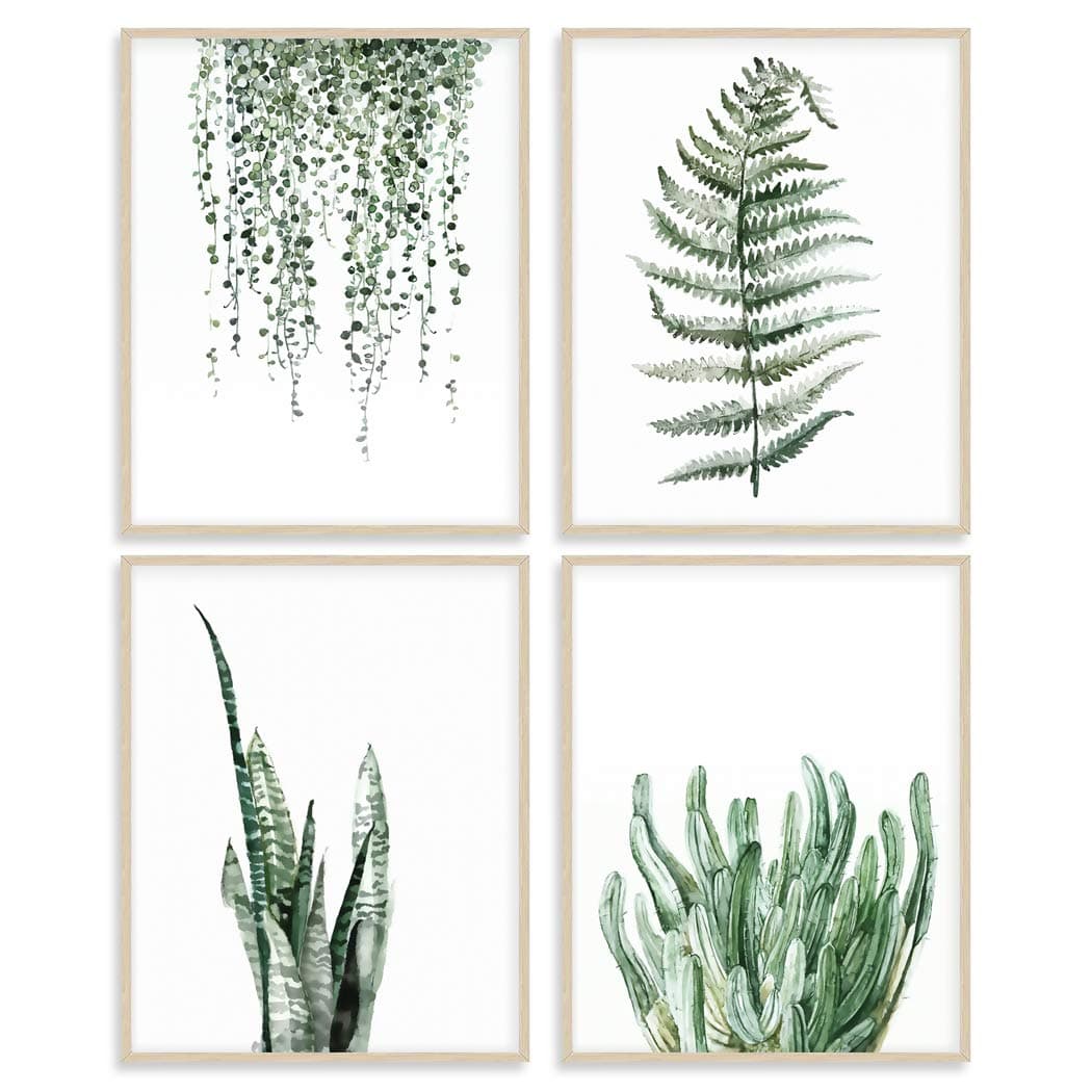 A ART·ZONE Botanical Prints Poster Wall Decor for Living Room, Plant Painting 8x10 Canvas Unframed Set of 4, Leaf Art (8x10, A/Green)