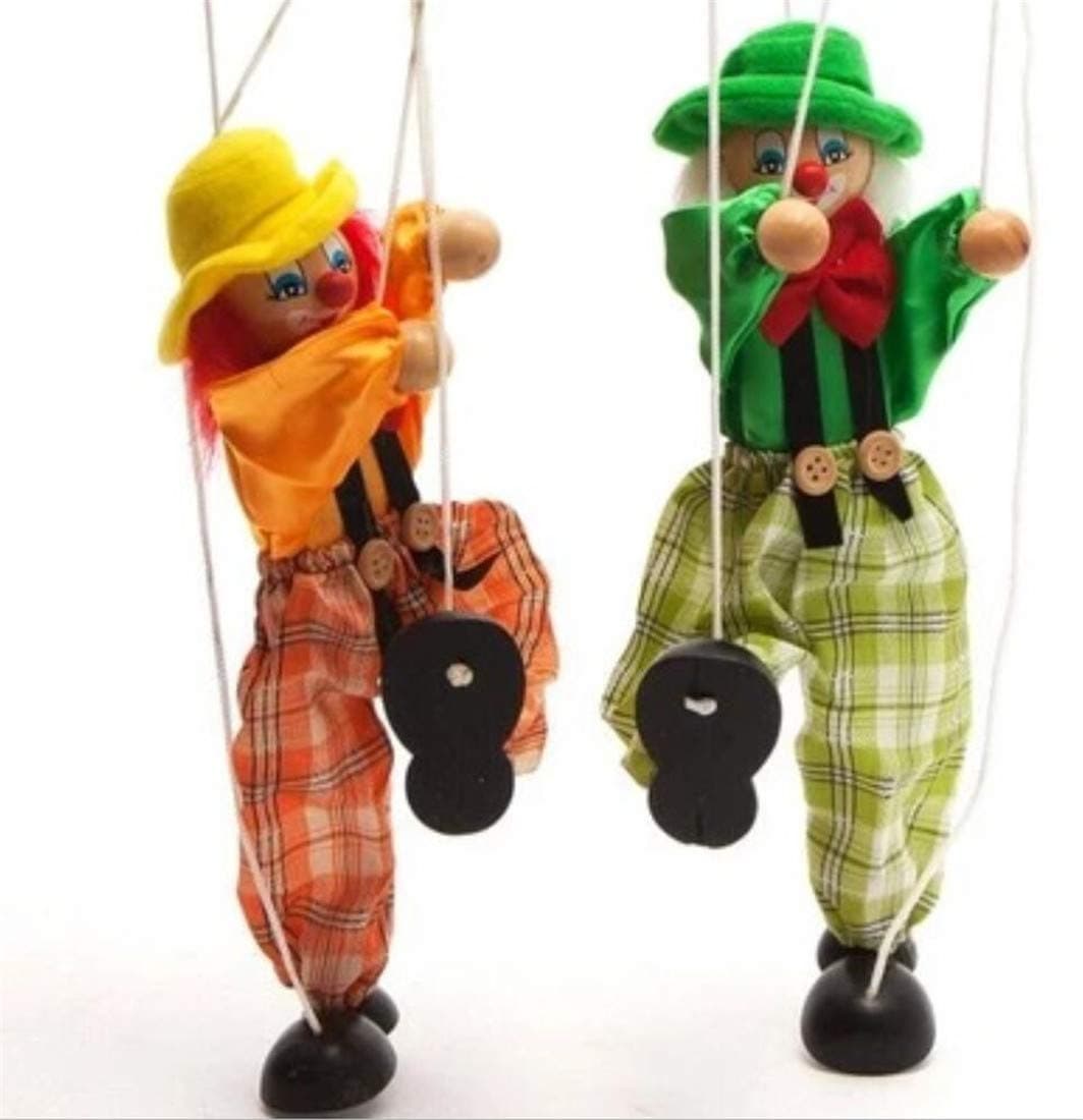 Fun Wooden Clown Marionette Pull String Puppet Vintage Decor for Family Men Women Pretend Play Puppetry Party