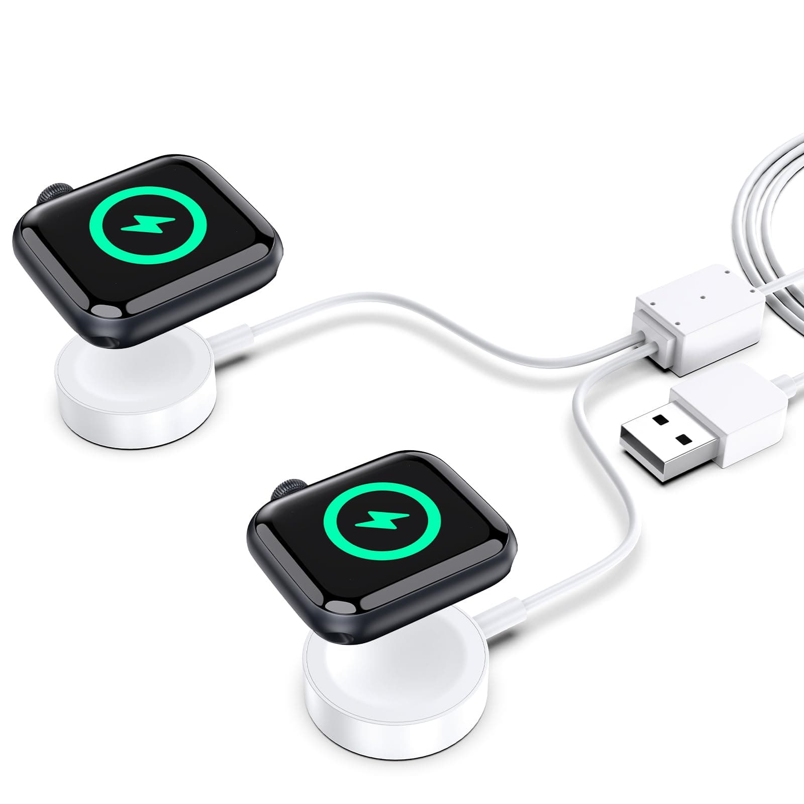 Dual Charger for iWatch, Magnetic Double Wireless iWatch Charger for iWatch Series Ultra/9/8/7/6, 2 in 1 Portable Cable, Travel Essentials 4.9 Feet Long[Not Included Adapter]