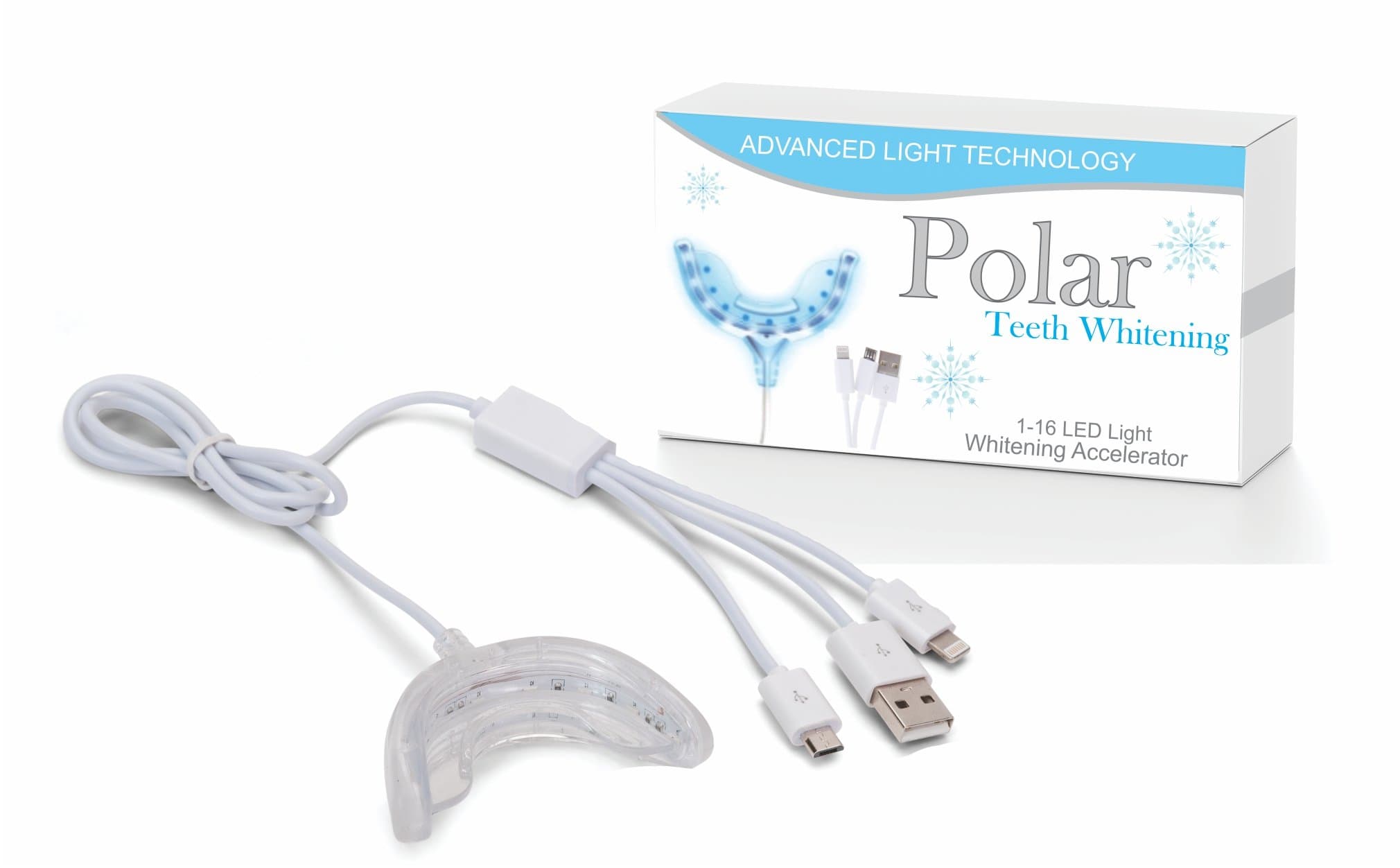 Tooth Whitening Light Kit by Polar Teeth Whitening - 16 LED Teeth Whitener Accelerates Whitening When Used with Gel, Strips, or Pen