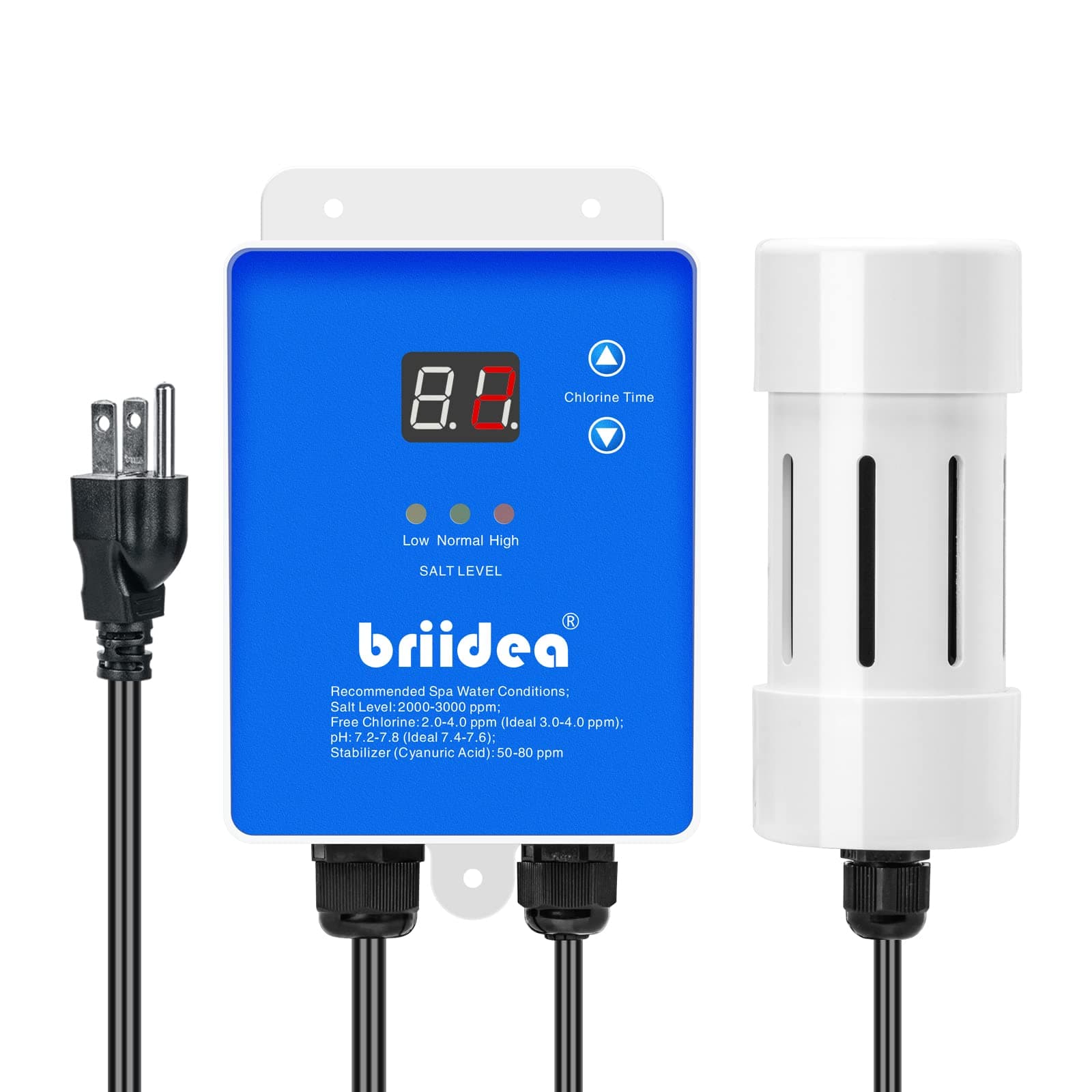 briidea Salt Chlorine Generator, Chlorine Generator with USA Titanium Salt Cell, Designed for Hot Tubs & Swim Spas, Up to 2000 Gallons, Chemical-Free