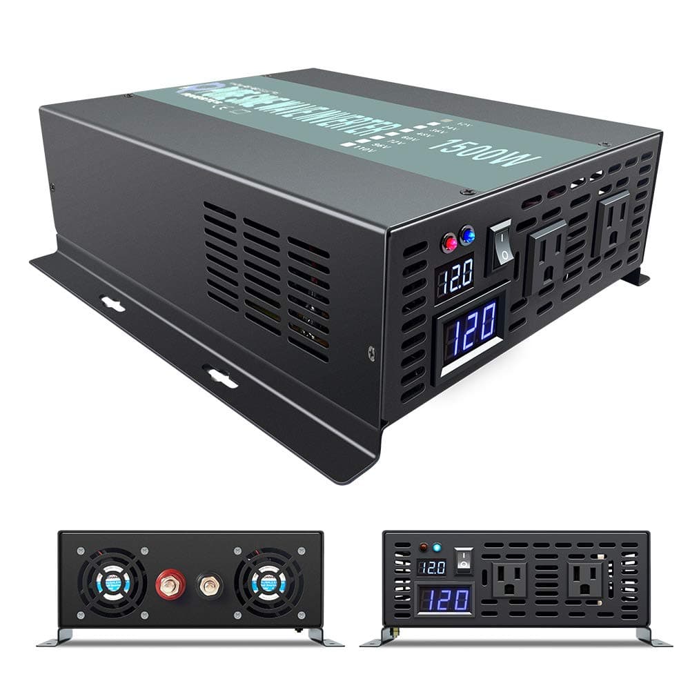 1500W Continuous Pure Sine Wave Inverter DC 12V to AC 120V Car Power Inverter with Dual AC Outlets