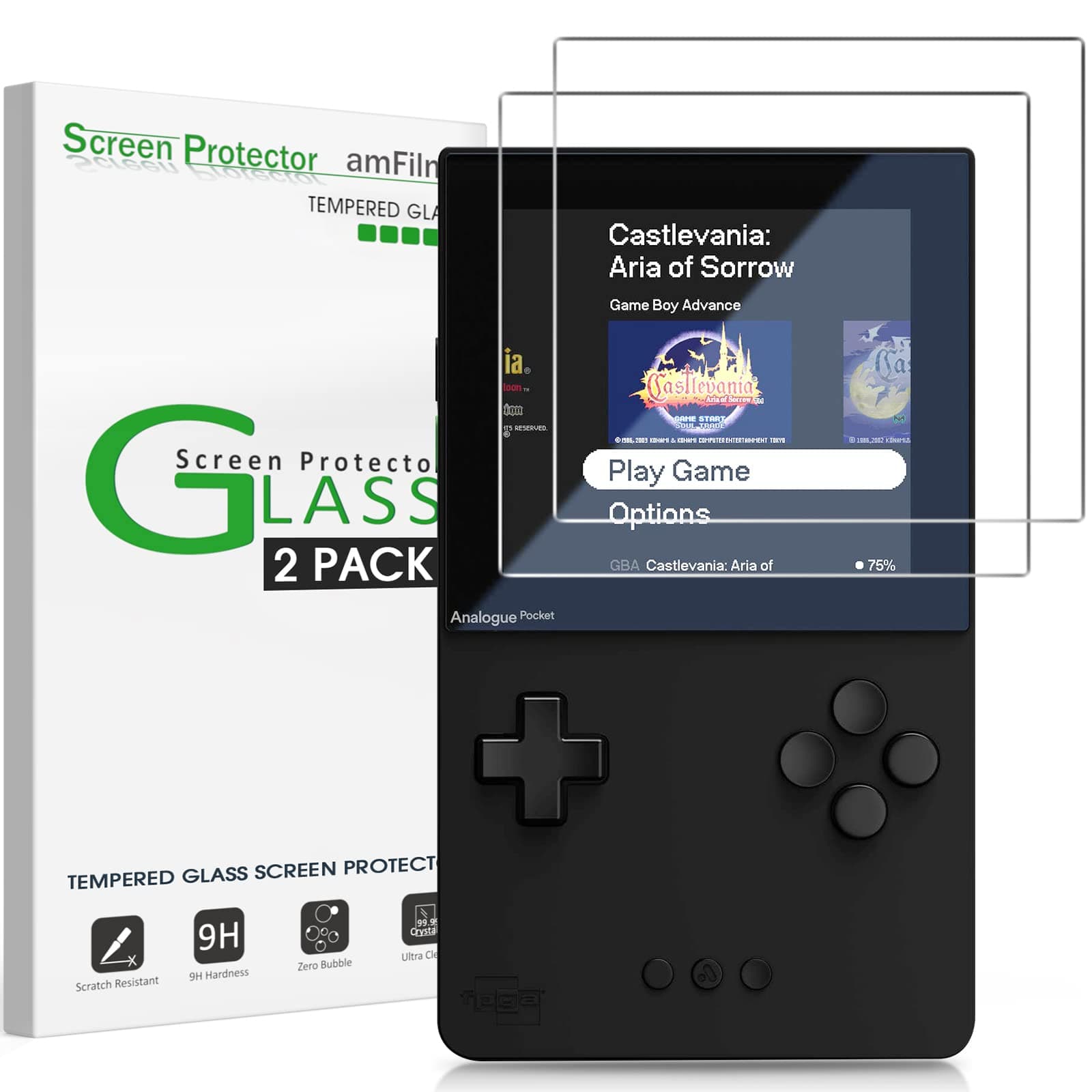 amFilm Screen Protector Compatible with analogue pocket, Anti-Scratch,Easy Installation, Tempered Glass, 2 Pack