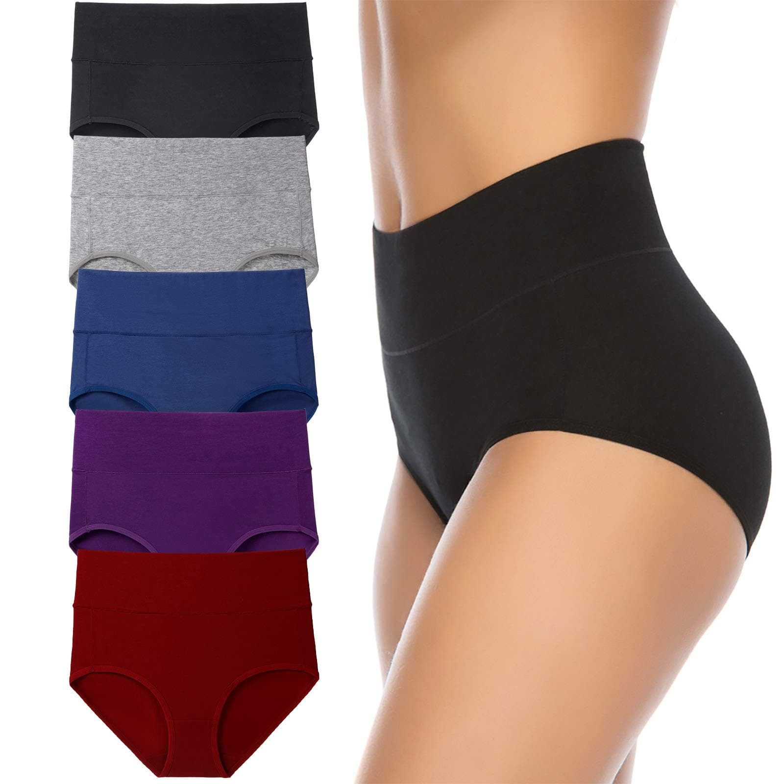 AnnenmyWomen's High Waist Cotton Underwear Soft Brief Panties Regular and Plus Size