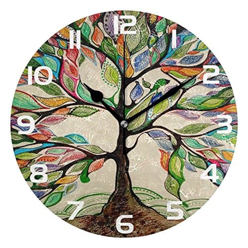 ALAZA Vintage Tree of Life Round Wall Clock, Silent Non Ticking Oil Painting Home Office School Decorative Clock Art