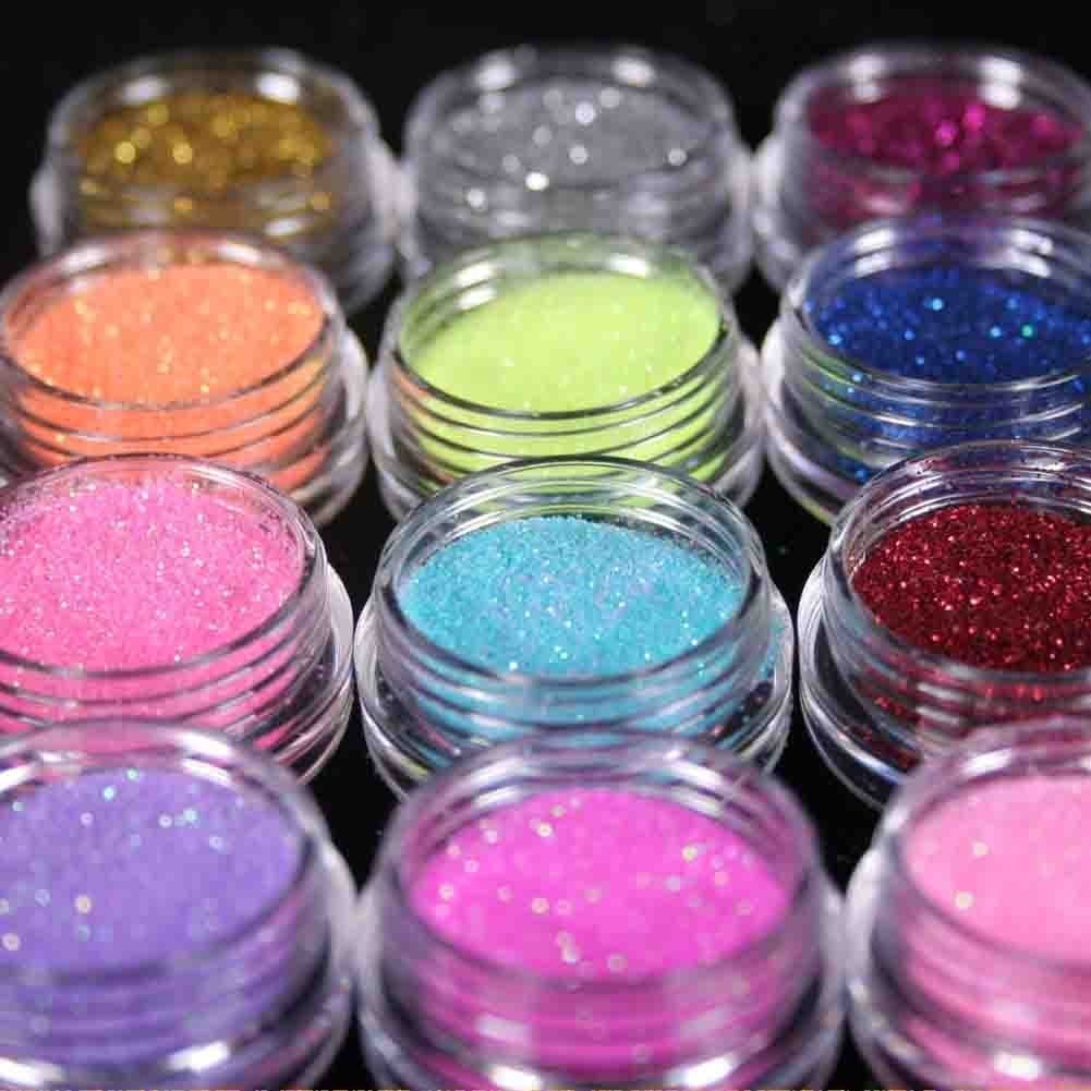 12 Mix Color Random Nail Art Acrylic Glitter Dust Powder
