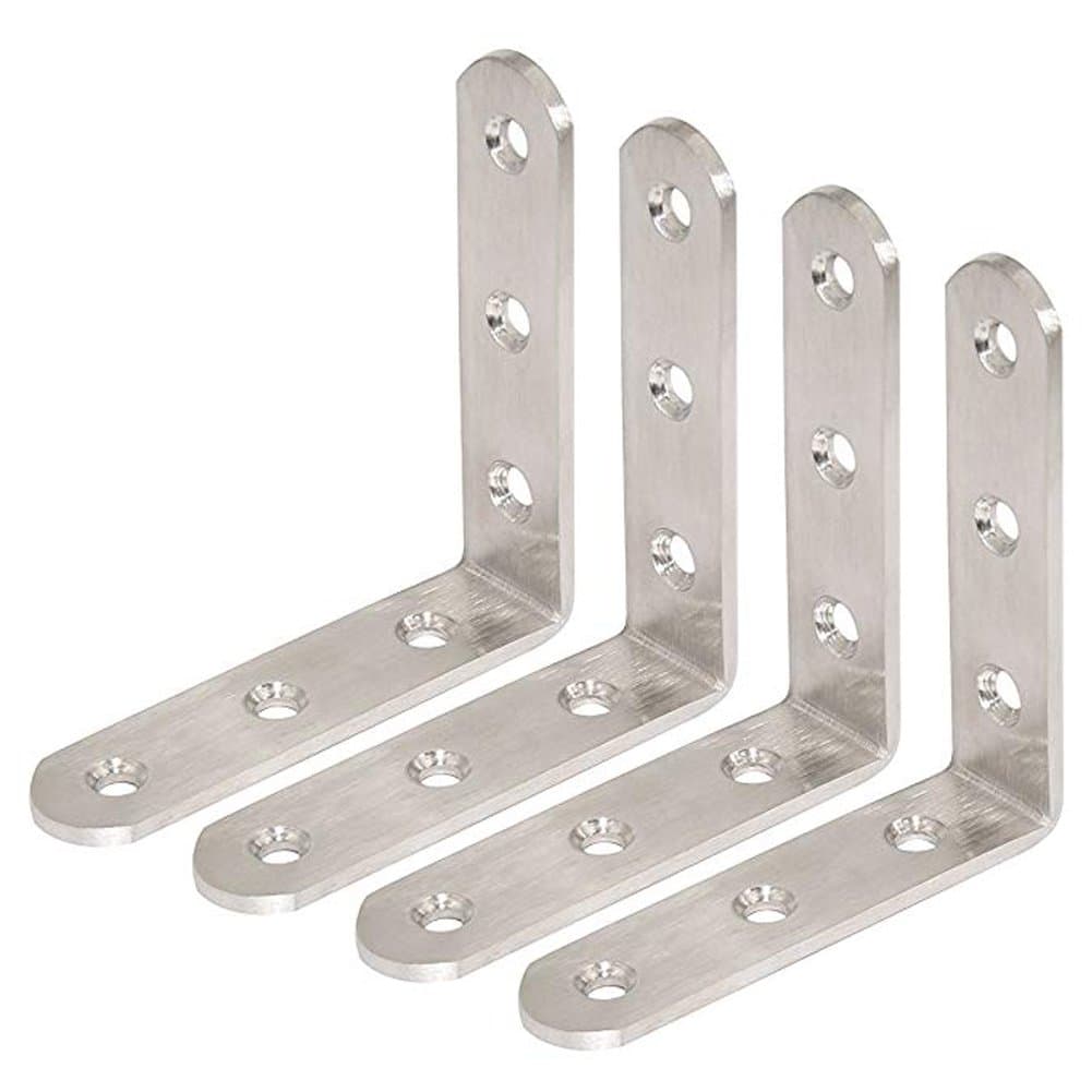 Deezio Stainless Steel Heavy Duty Corner Brace Joint Angle Bracket Shelf Brackets, Brushed Nickel, Pack of 4(100x100x3mm)
