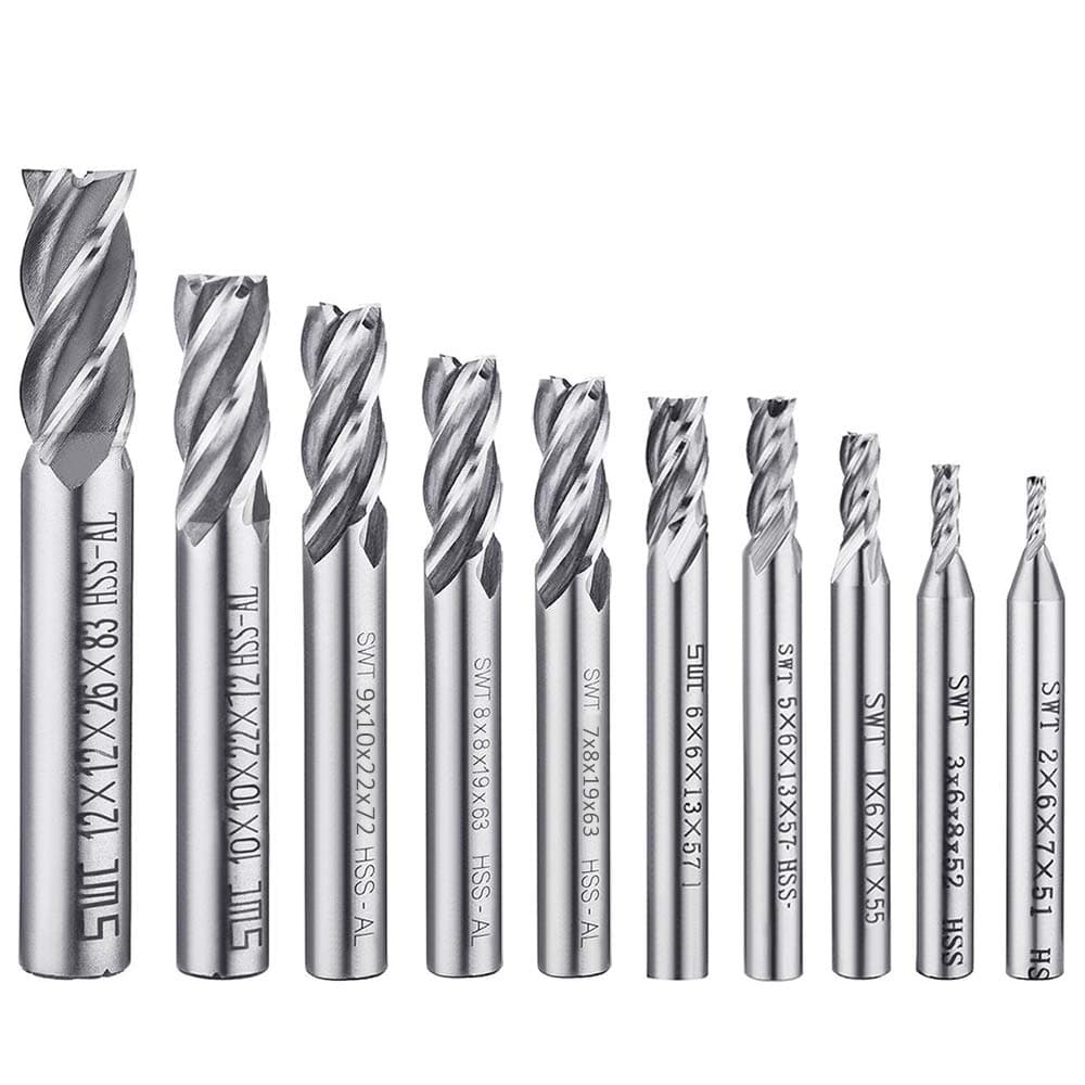 AFUNTA 4-Flute End Mill Straight Shank Drill Bits - 10 Pieces