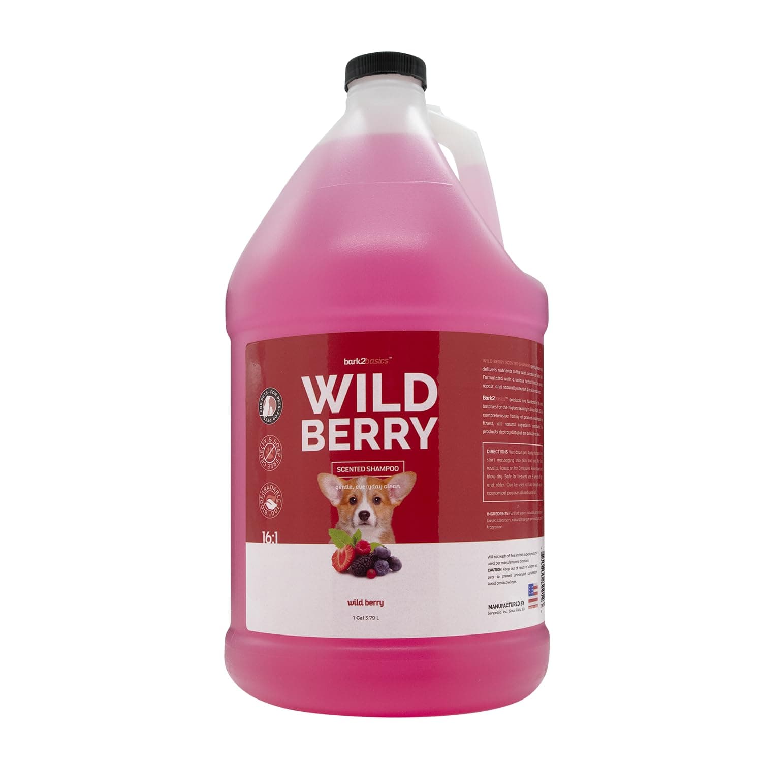 Wild Berry Dog Shampoo, 1 Gallon | Unique Herbal Blend, Finest Natural Ingredients, Handcrafted, Soap-Free & Cruelty-Free, Protects and Nourishes Skin and Coat