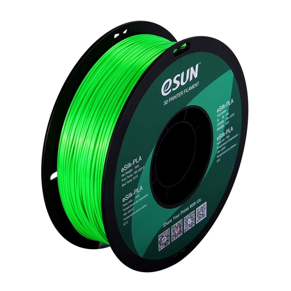 eSUN E-Silk PLA Filament 1.75mm | High Shine Silk PLA | Smooth Finish PLA | Filament For FDM 3D Printers | Roll Tolerance Within +/-0.05mm | 1Kg/Spool (Green)