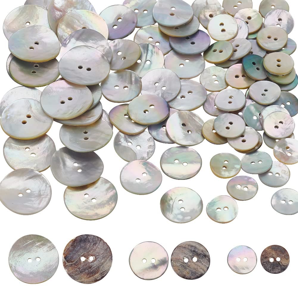 PH PandaHall 100pcs Natural Shell Buttons 15/20/25mm Shell Round Buttons 2-Hole Sewing Button Craft Seashell Button for DIY Sewing Crafts Clothes Coats Suits Jacket Blazers Jeans Skirts