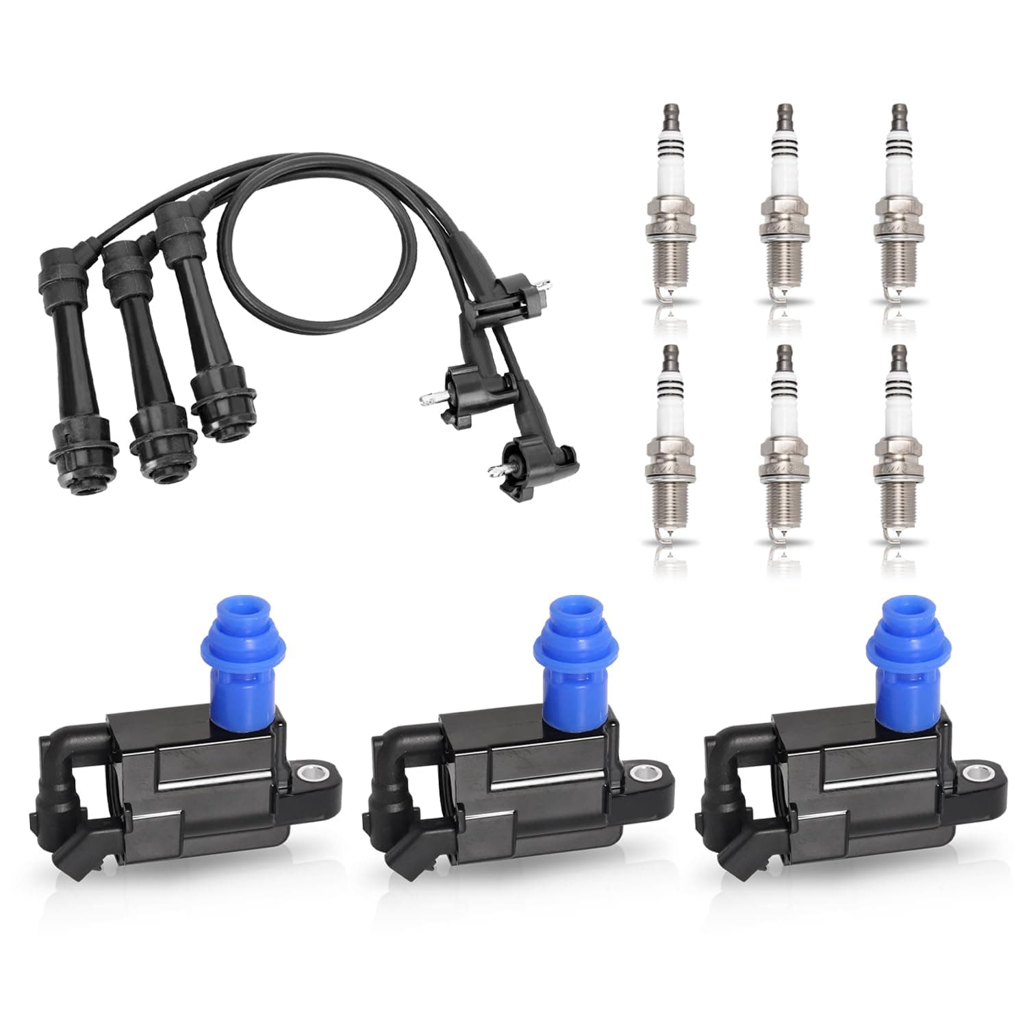 Set of 3 Ignition Coil 6 Platinum Spark Plug and 3 Wire Set Compatible with Toyota Lexus 2001-2005 IS300, 1998-2005 GS300, 1998-2000 SC300, 1998 Supra 3.0L V6 Replacement for UF228 4503 1756170