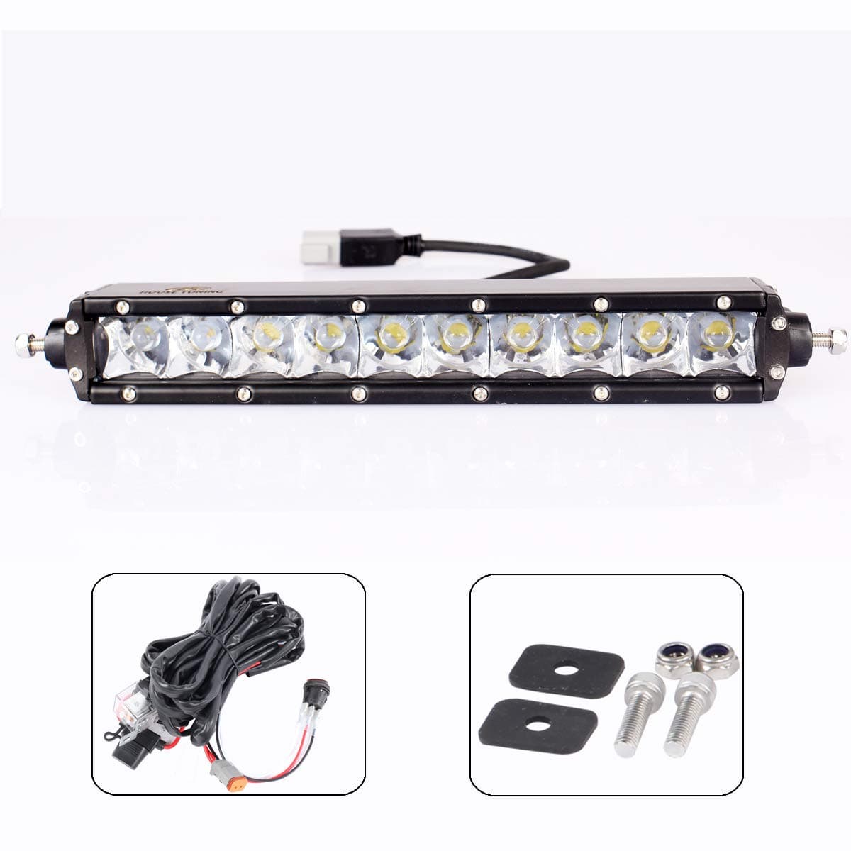 Slim LED Light Bar 10 inch 50Watt with Wire Harness kit,Spot Beam Single Row LED Bar for Off Road Trucks Ford150 ATV Motorcycle(Pack Of 1) (10" Spot beam-Slim, Black)