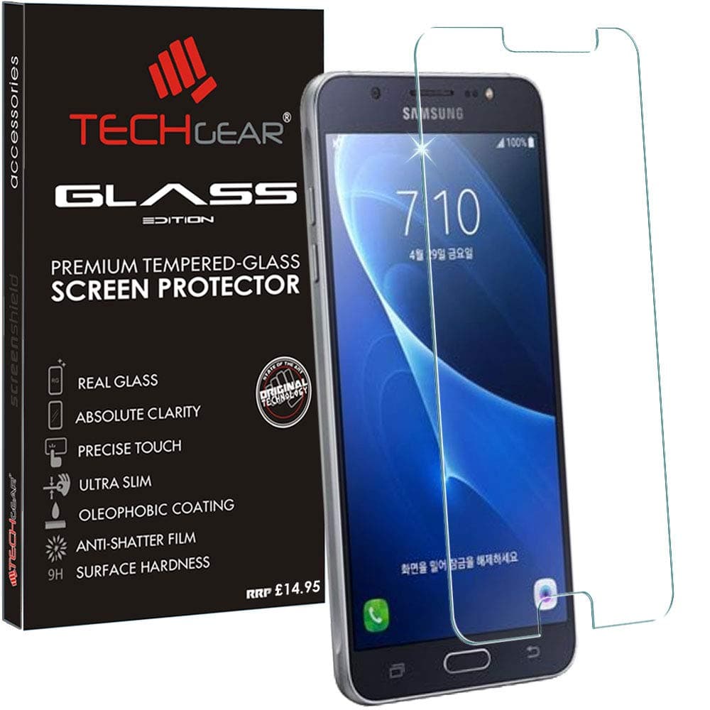 TECHGEAR Screen Protector for Galaxy J5 2016 (SM-J510 Series) - GLASS Edition Genuine Tempered Glass Screen Protector Guard Cover Compatible with Samsung Galaxy J5 2016